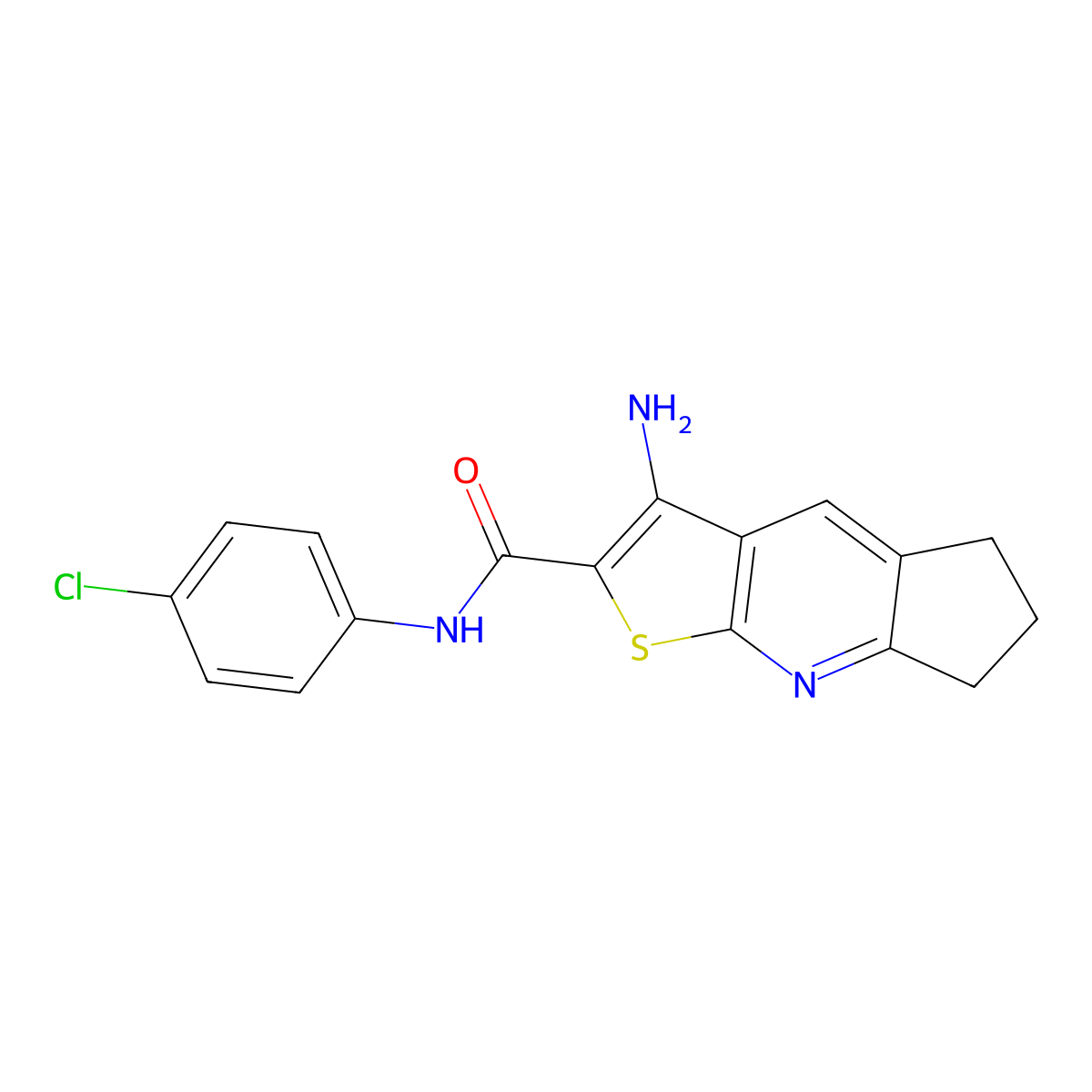 3-amino-N-(4-chlorophenyl)-6,7-dihydro-5H-cyclopenta[b]thieno[3,2-e]pyridine-2-carboxamide molecular structure, CAS 428444-64-8