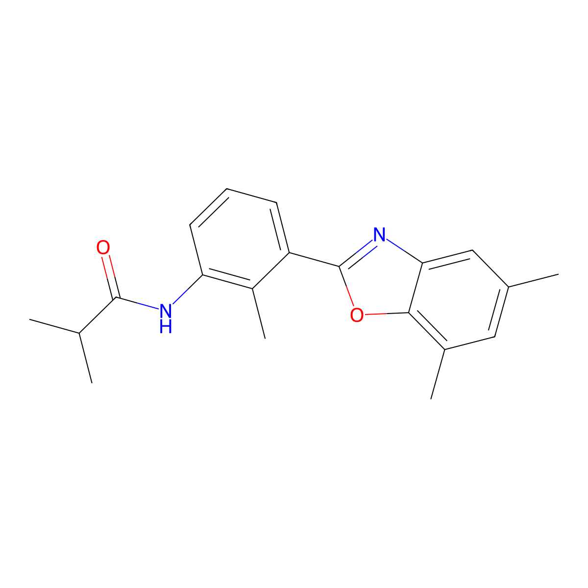 N-[3-(5,7-dimethyl-1,3-benzoxazol-2-yl)-2-methylphenyl]-2-methylpropanamide molecular structure, CAS 428444-65-9