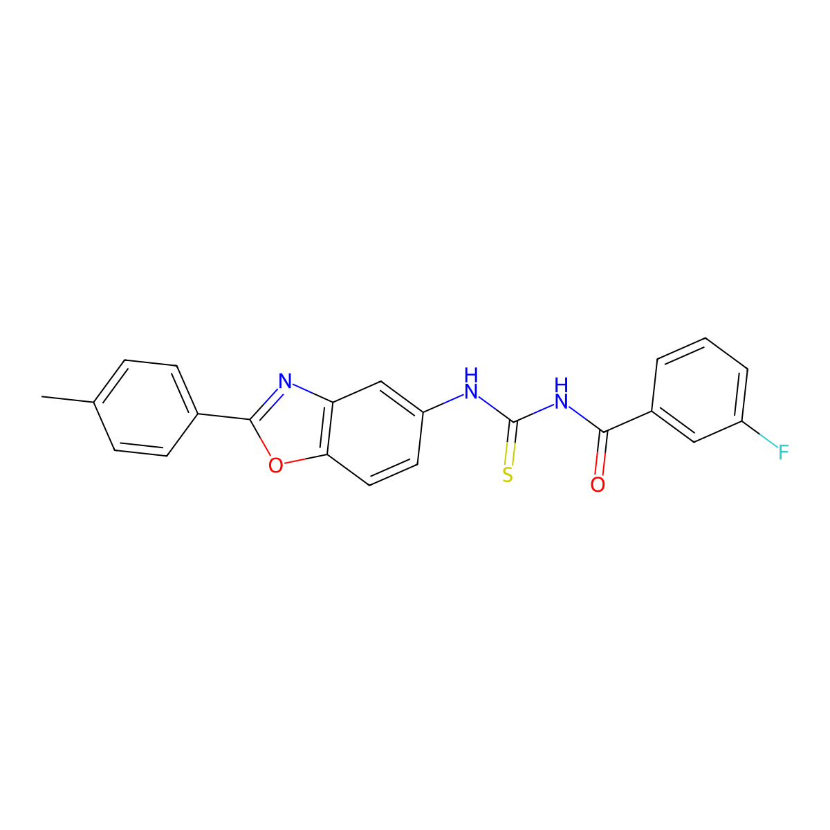 3-fluoro-N-[[2-(4-methylphenyl)-1,3-benzoxazol-5-yl]carbamothioyl]benzamide molecular structure, CAS 428444-72-8