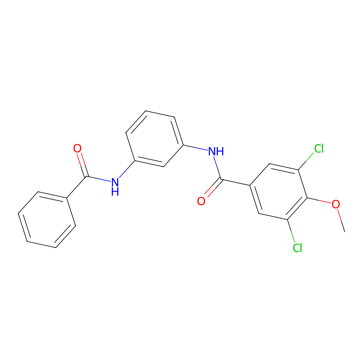 N-(3-benzamidophenyl)-3,5-dichloro-4-methoxybenzamide molecular structure, CAS 428445-05-0