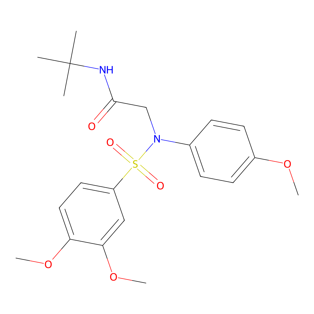 N-tert-butyl-2-(N-(3,4-dimethoxyphenyl)sulfonyl-4-methoxyanilino)acetamide molecular structure, CAS 428445-65-2