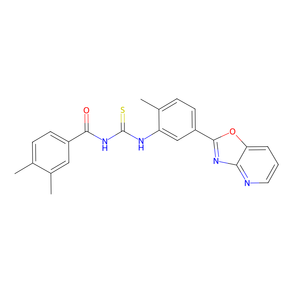 N-(3,4-dimethylbenzoyl)-N'-(2-methyl-5-[1,3]oxazolo[4,5-b]pyridin-2-ylphenyl)thiourea molecular structure, CAS 428445-67-4
