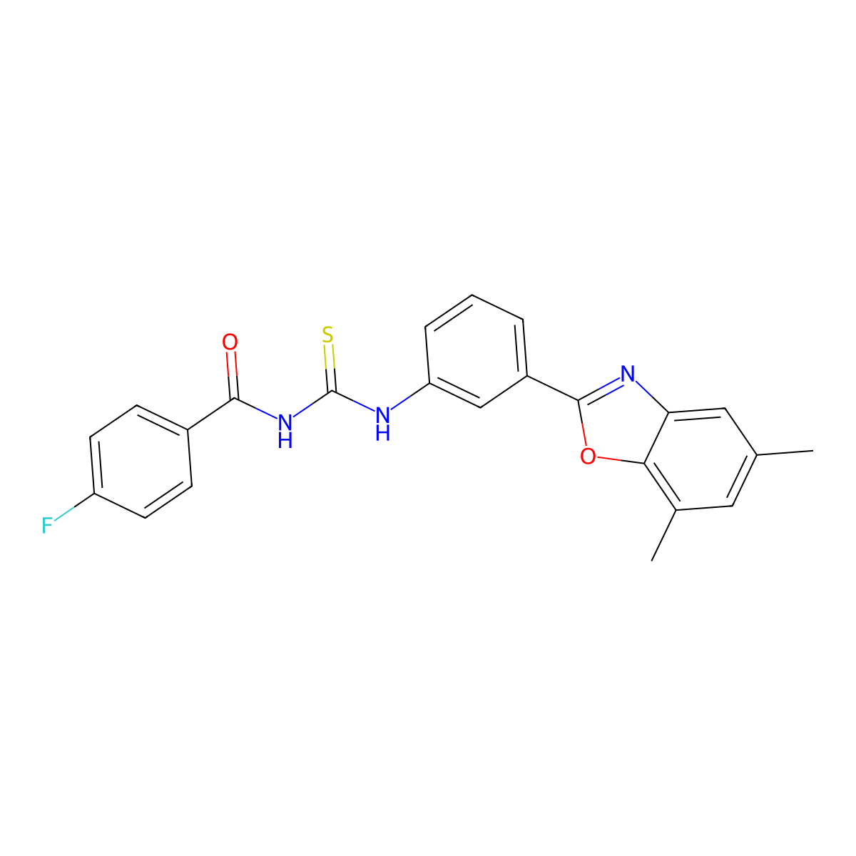 N-[[3-(5,7-dimethyl-1,3-benzoxazol-2-yl)phenyl]carbamothioyl]-4-fluorobenzamide molecular structure, CAS 428445-84-5