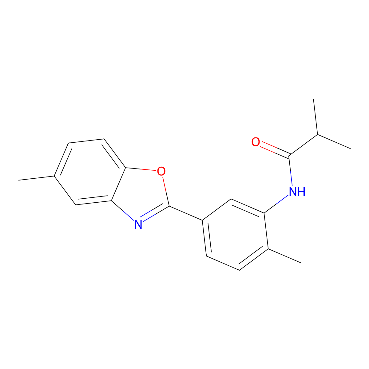 2-methyl-N-[2-methyl-5-(5-methyl-1,3-benzoxazol-2-yl)phenyl]propanamide molecular structure, CAS 428445-86-7