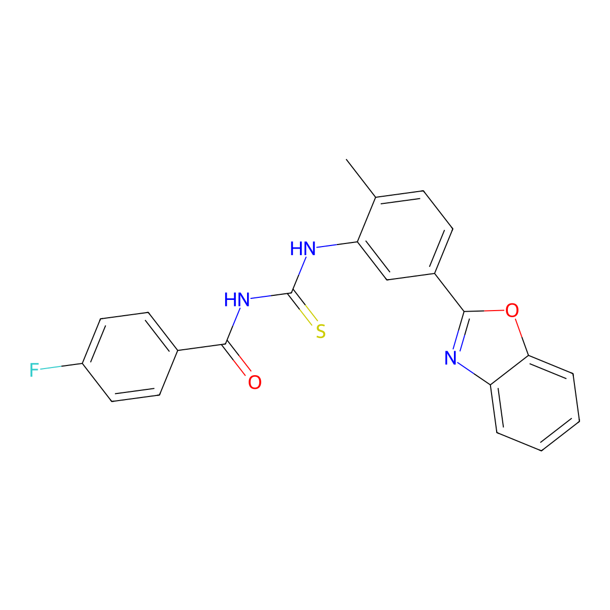 N-[[5-(1,3-benzoxazol-2-yl)-2-methylphenyl]carbamothioyl]-4-fluorobenzamide molecular structure, CAS 428445-93-6