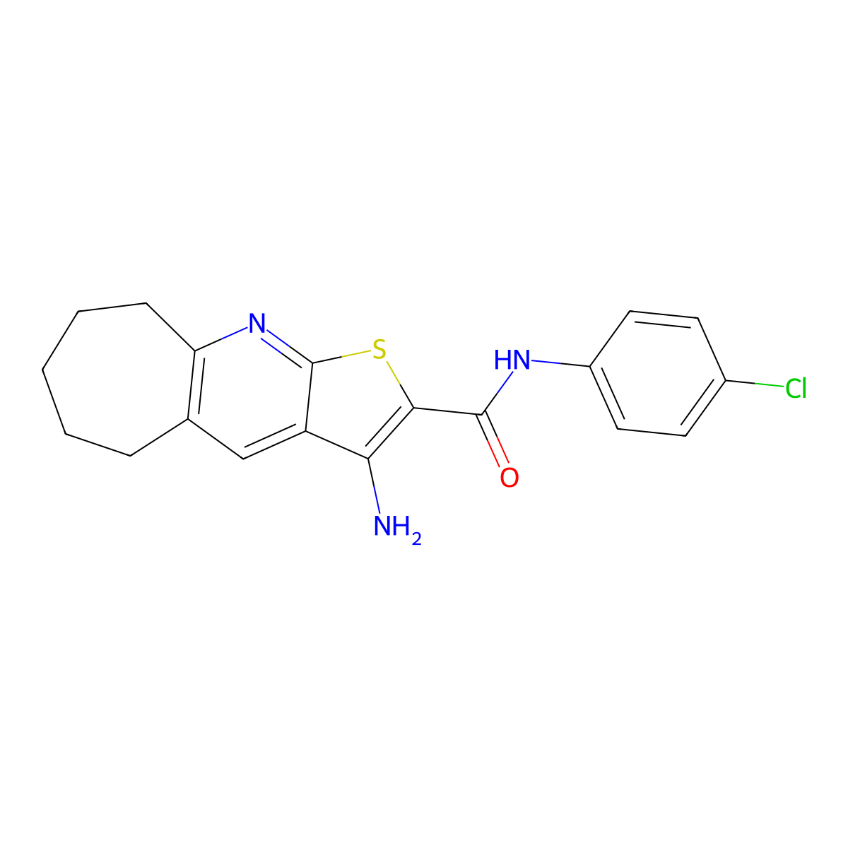 3-Amino-N-(4-chlorophenyl)-6,7,8,9-tetrahydro-5H-cyclohepta(B)thieno(3,2-E)pyridine-2-carboxamide molecular structure, CAS 428445-94-7