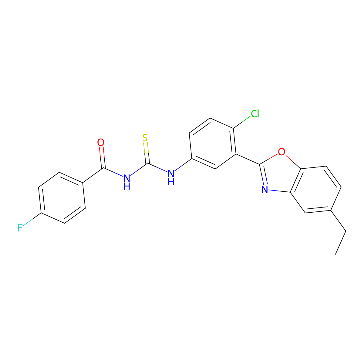 N-[[4-chloro-3-(5-ethyl-1,3-benzoxazol-2-yl)phenyl]carbamothioyl]-4-fluorobenzamide molecular structure, CAS 428445-99-2