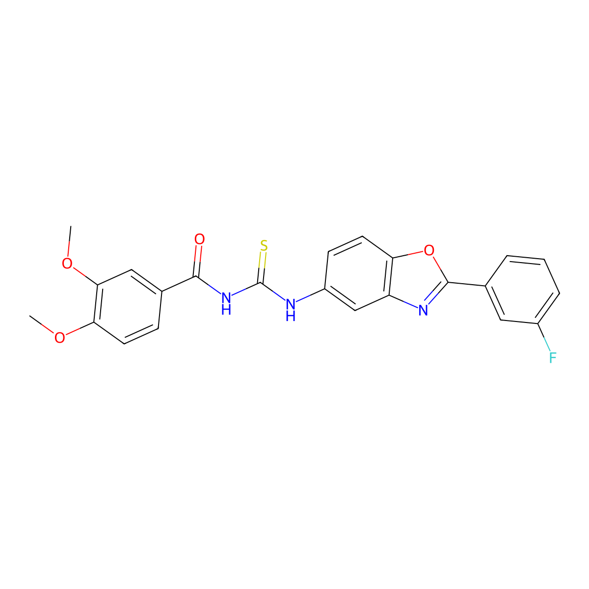 N-[[2-(3-fluorophenyl)-1,3-benzoxazol-5-yl]carbamothioyl]-3,4-dimethoxybenzamide molecular structure, CAS 428446-01-9