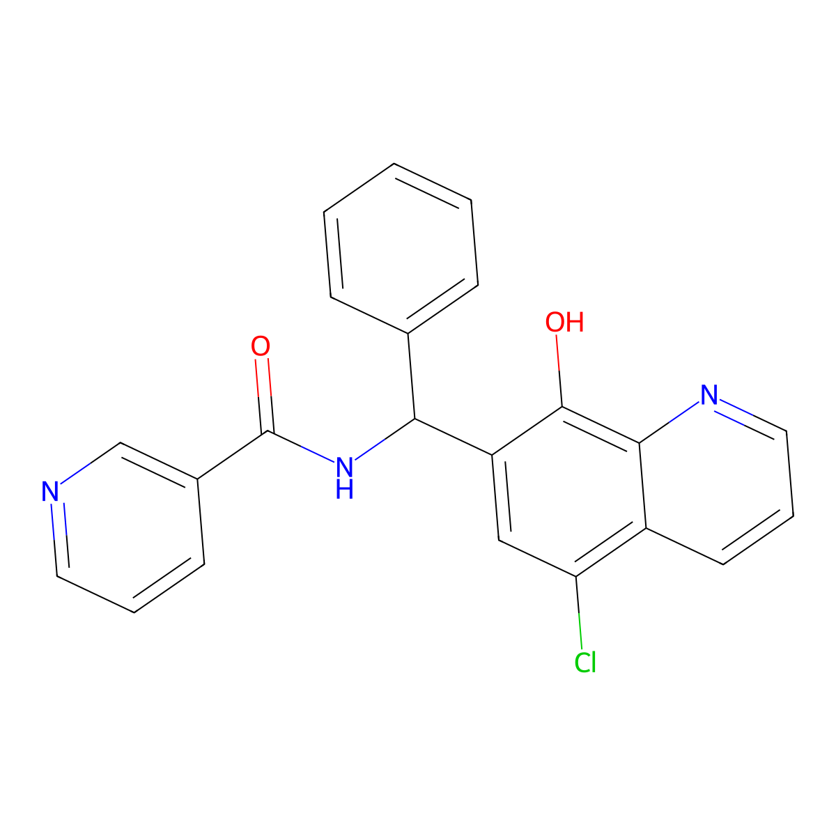 N-[(5-chloro-8-hydroxyquinolin-7-yl)(phenyl)methyl]pyridine-3-carboxamide molecular structure, CAS 428446-08-6