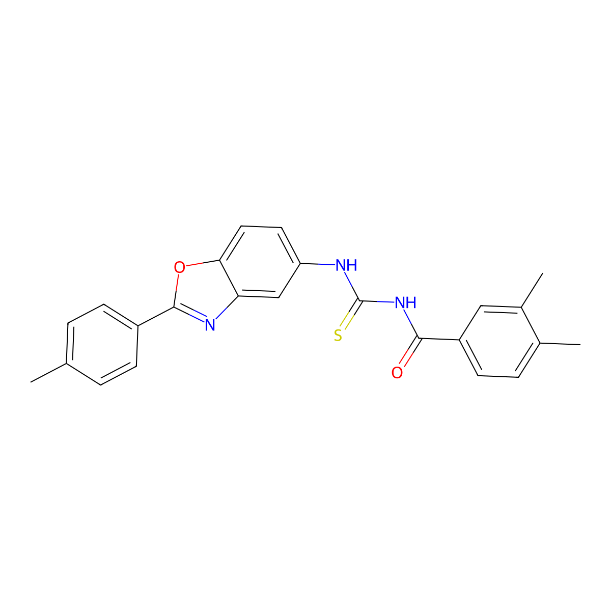 3,4-dimethyl-N-[[2-(4-methylphenyl)-1,3-benzoxazol-5-yl]carbamothioyl]benzamide molecular structure, CAS 428446-10-0