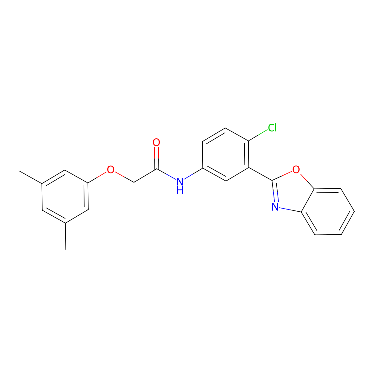 N-[3-(1,3-benzoxazol-2-yl)-4-chlorophenyl]-2-(3,5-dimethylphenoxy)acetamide molecular structure, CAS 428446-58-6