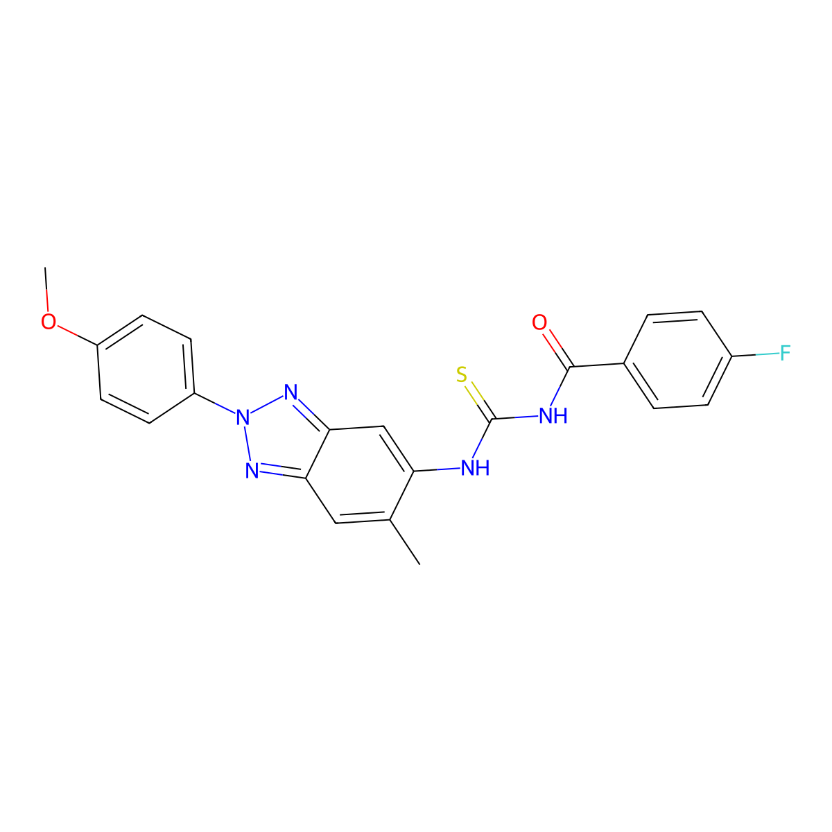 4-fluoro-N-[[2-(4-methoxyphenyl)-6-methylbenzotriazol-5-yl]carbamothioyl]benzamide molecular structure, CAS 428446-81-5
