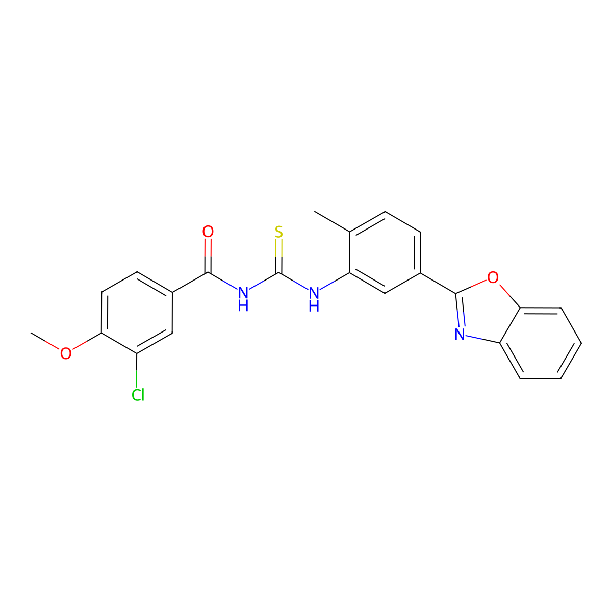 N-[[5-(1,3-benzoxazol-2-yl)-2-methylphenyl]carbamothioyl]-3-chloro-4-methoxybenzamide molecular structure, CAS 428446-88-2