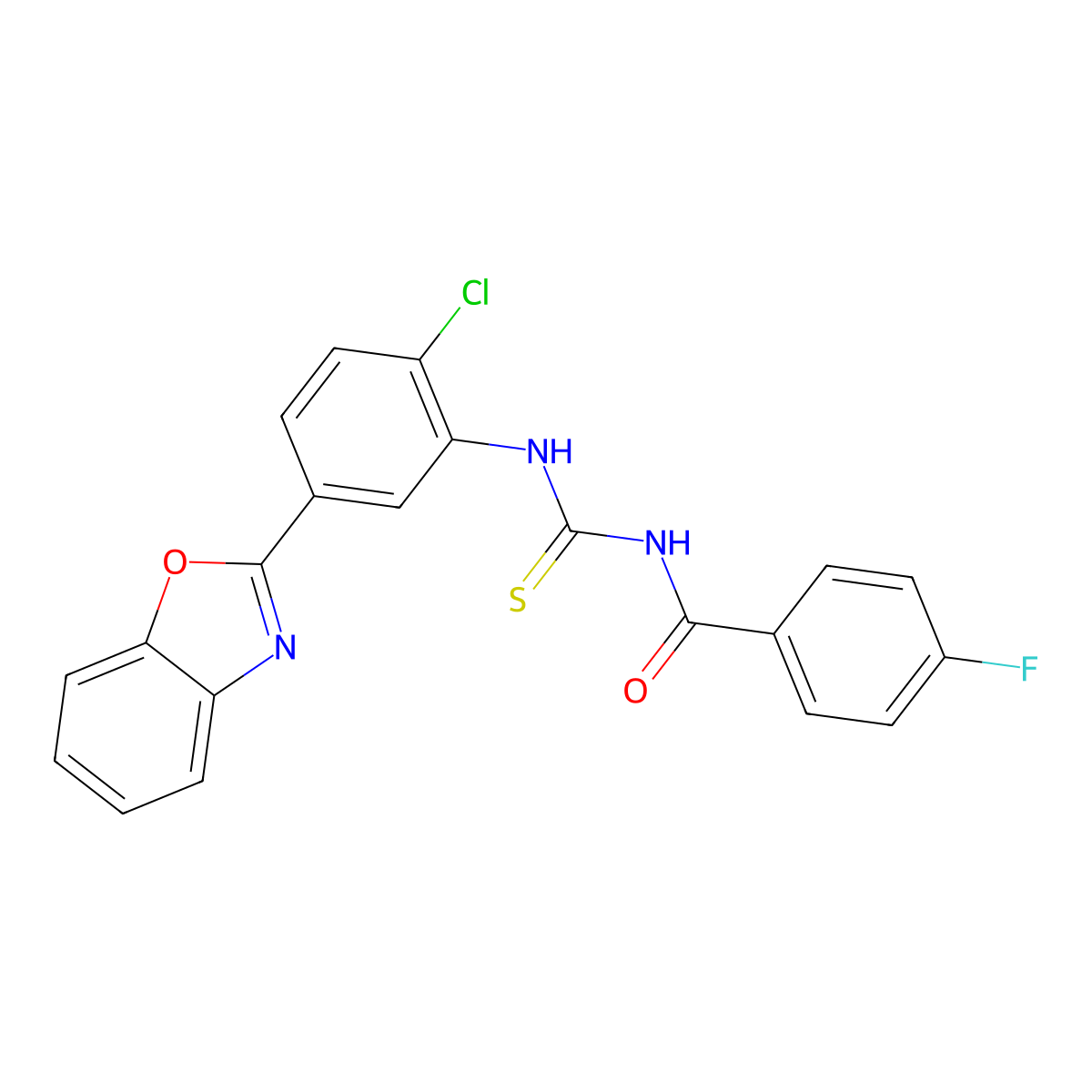 N-[[5-(1,3-benzoxazol-2-yl)-2-chlorophenyl]carbamothioyl]-4-fluorobenzamide molecular structure, CAS 428447-05-6