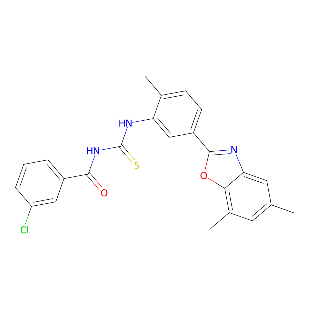 3-chloro-N-[[5-(5,7-dimethyl-1,3-benzoxazol-2-yl)-2-methylphenyl]carbamothioyl]benzamide molecular structure, CAS 428447-11-4