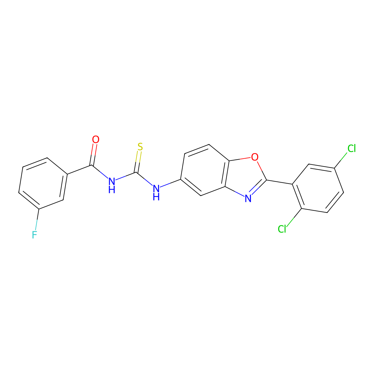 N-[[2-(2,5-dichlorophenyl)-1,3-benzoxazol-5-yl]carbamothioyl]-3-fluorobenzamide molecular structure, CAS 428447-20-5