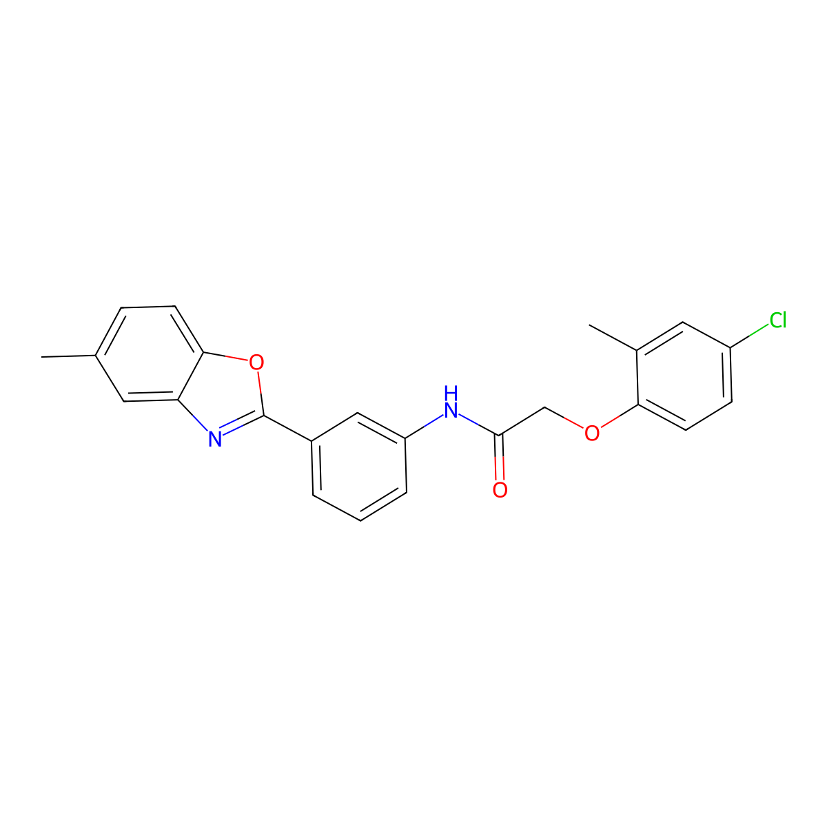 2-(4-chloro-2-methylphenoxy)-N-[3-(5-methyl-1,3-benzoxazol-2-yl)phenyl]acetamide molecular structure, CAS 428447-23-8