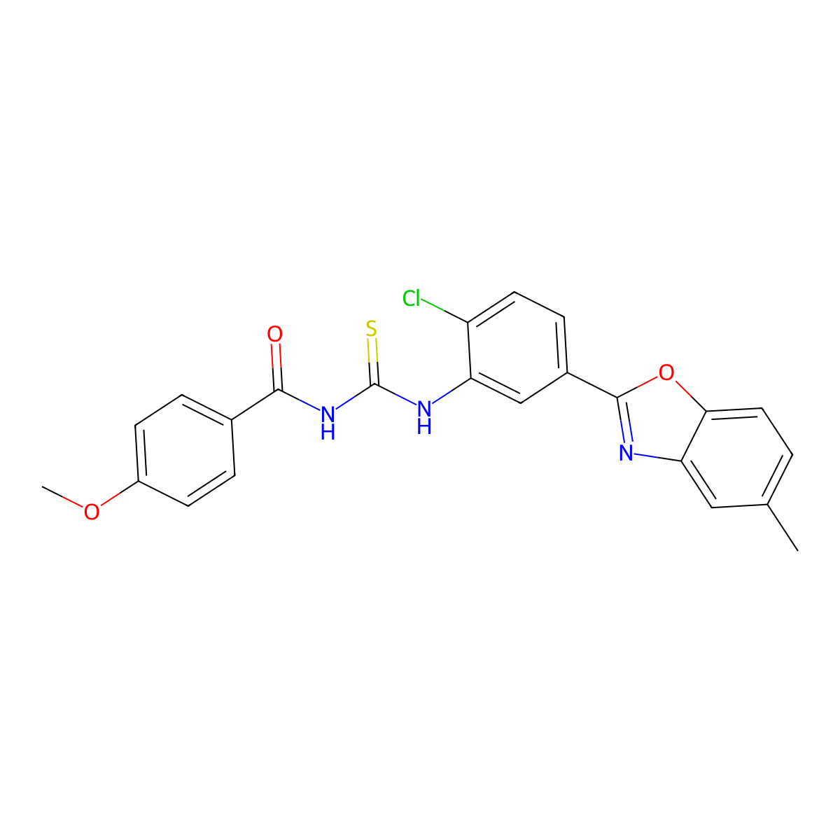 N-[[2-chloro-5-(5-methyl-1,3-benzoxazol-2-yl)phenyl]carbamothioyl]-4-methoxybenzamide molecular structure, CAS 428447-56-7
