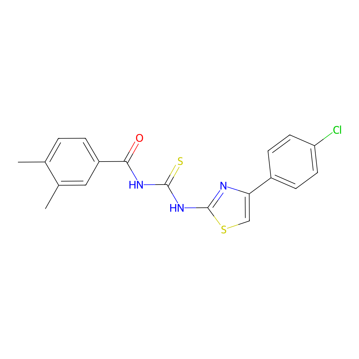 N-[[4-(4-chlorophenyl)-1,3-thiazol-2-yl]carbamothioyl]-3,4-dimethylbenzamide molecular structure, CAS 428448-04-8