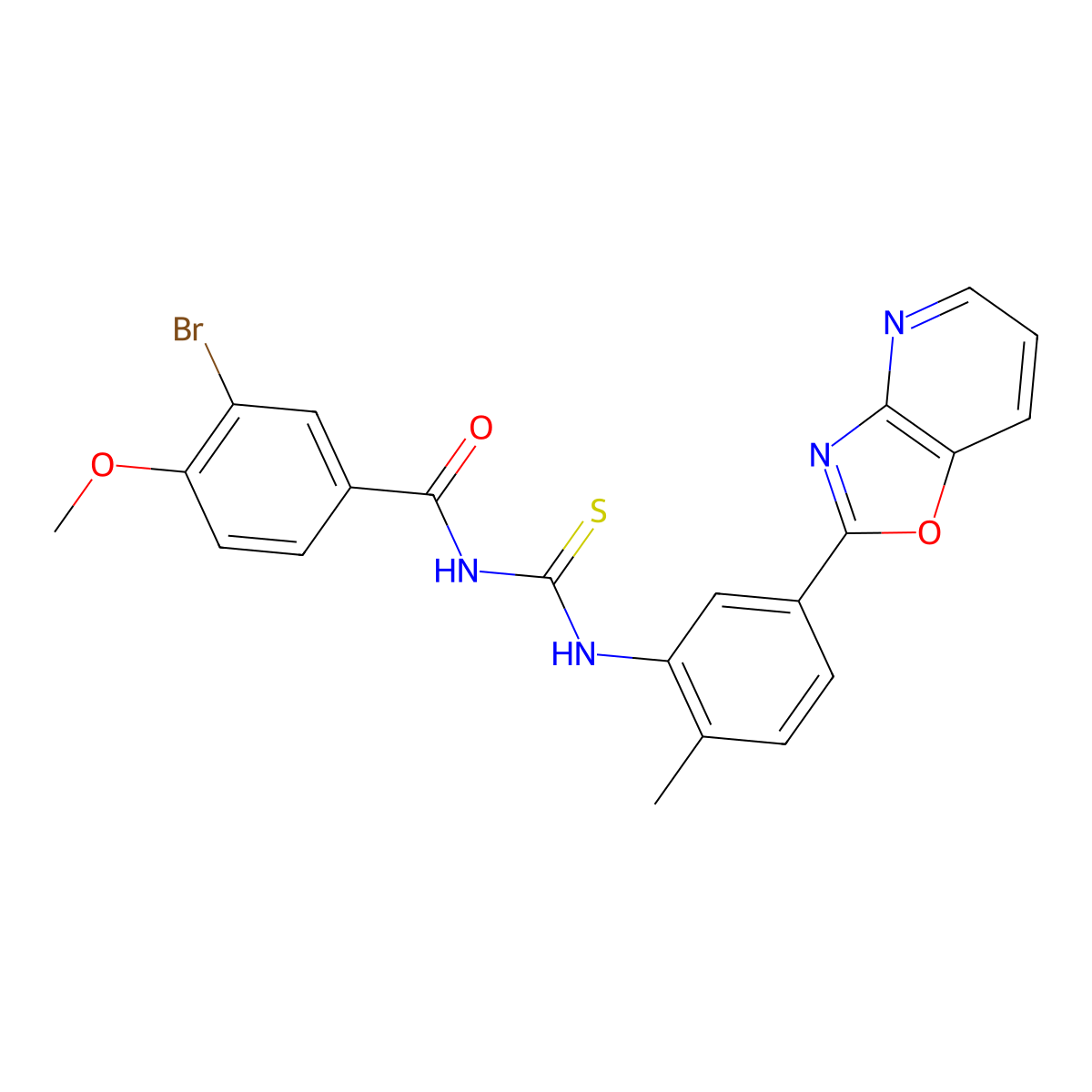 N-(3-bromo-4-methoxybenzoyl)-N'-(2-methyl-5-[1,3]oxazolo[4,5-b]pyridin-2-ylphenyl)thiourea molecular structure, CAS 428448-24-2