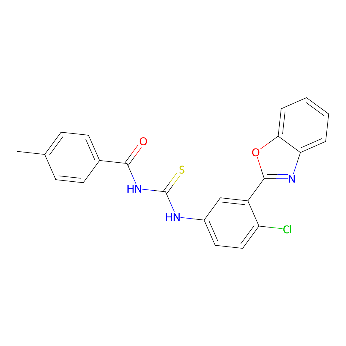 N-[[3-(1,3-benzoxazol-2-yl)-4-chlorophenyl]carbamothioyl]-4-methylbenzamide molecular structure, CAS 428448-46-8