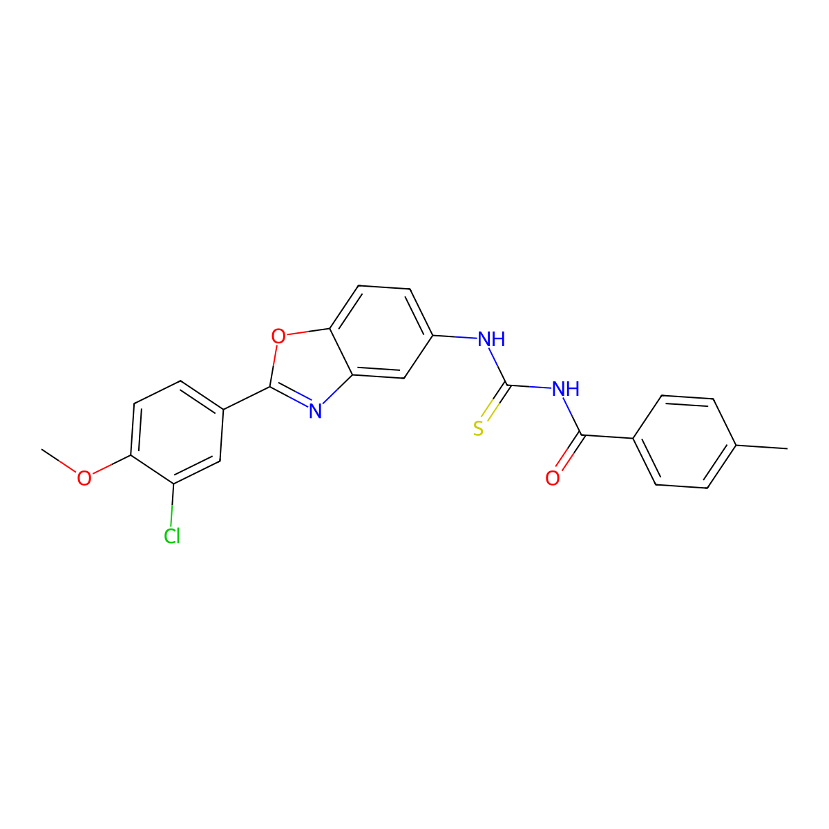 N-[[2-(3-chloro-4-methoxyphenyl)-1,3-benzoxazol-5-yl]carbamothioyl]-4-methylbenzamide molecular structure, CAS 428448-48-0