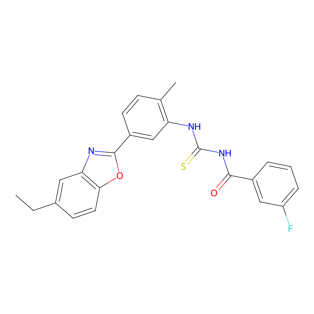 N-[[5-(5-ethyl-1,3-benzoxazol-2-yl)-2-methylphenyl]carbamothioyl]-3-fluorobenzamide molecular structure, CAS 428448-89-9