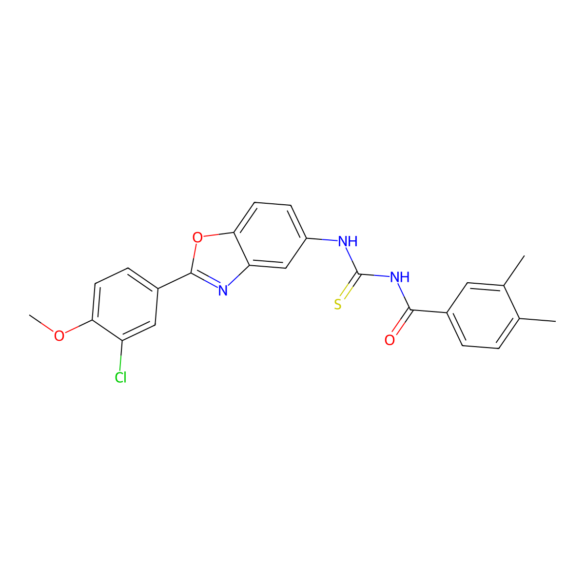 N-[[2-(3-chloro-4-methoxyphenyl)-1,3-benzoxazol-5-yl]carbamothioyl]-3,4-dimethylbenzamide molecular structure, CAS 428449-17-6