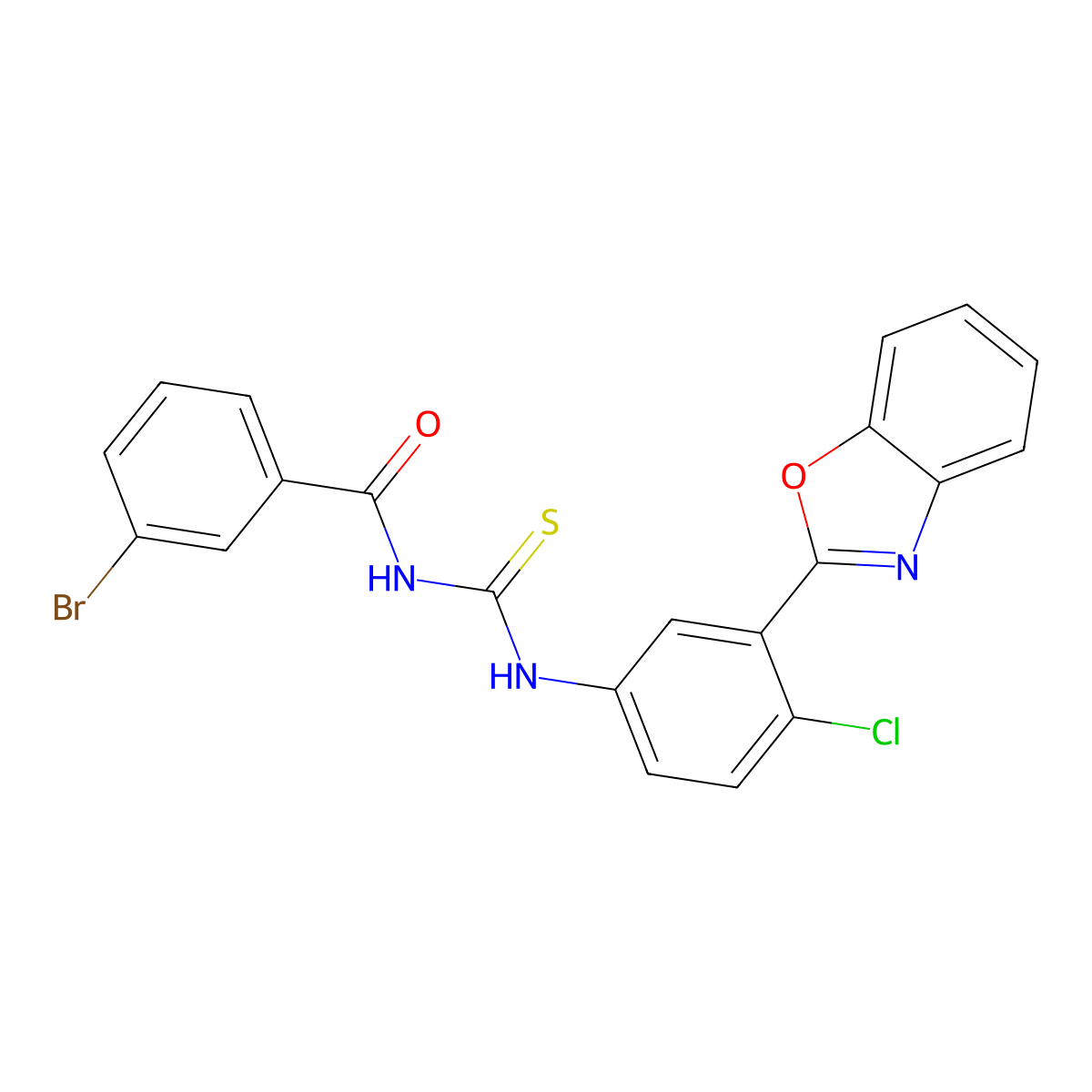 N-[[3-(1,3-benzoxazol-2-yl)-4-chlorophenyl]carbamothioyl]-3-bromobenzamide molecular structure, CAS 428449-24-5
