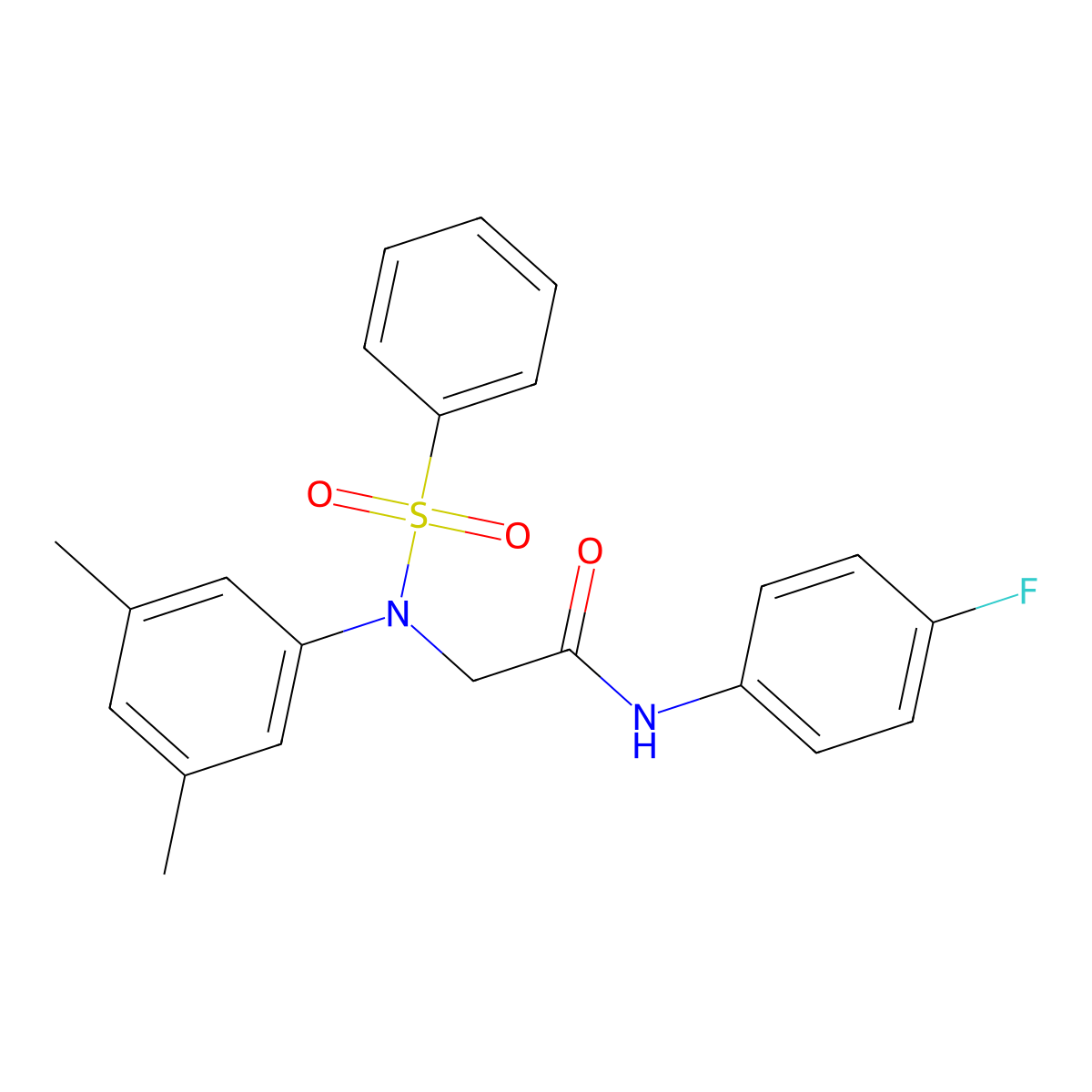 2-[N-(benzenesulfonyl)-3,5-dimethylanilino]-N-(4-fluorophenyl)acetamide molecular structure, CAS 428449-63-2