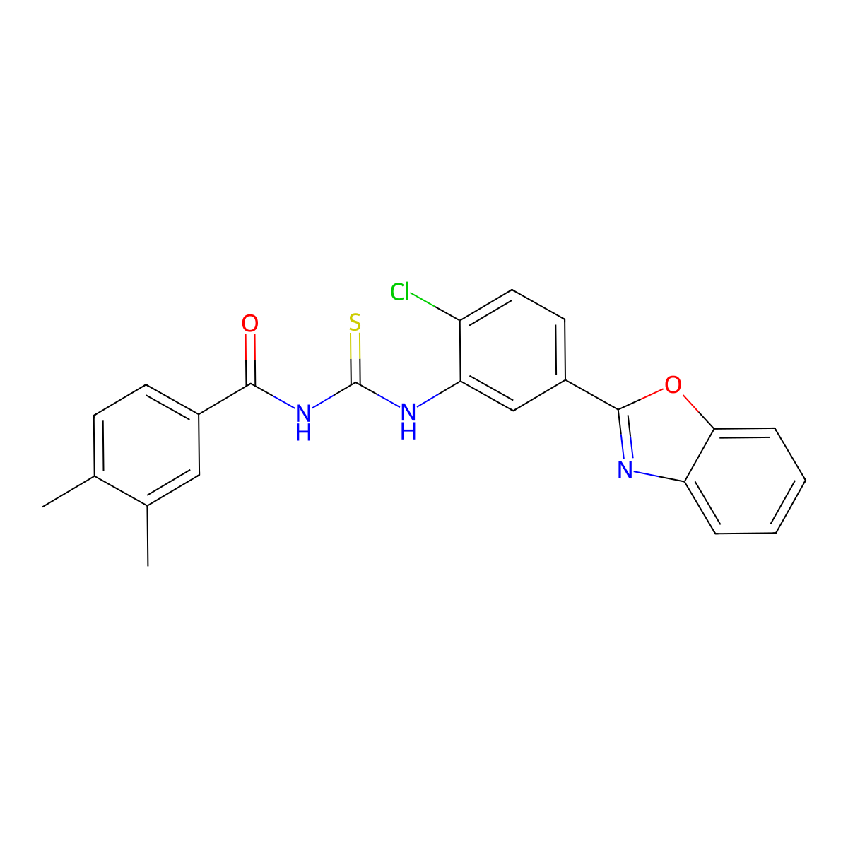 N-[[5-(1,3-benzoxazol-2-yl)-2-chlorophenyl]carbamothioyl]-3,4-dimethylbenzamide molecular structure, CAS 428449-85-8