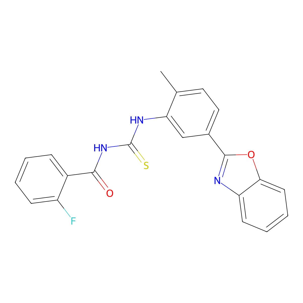 N-[[5-(1,3-benzoxazol-2-yl)-2-methylphenyl]carbamothioyl]-2-fluorobenzamide molecular structure, CAS 428450-13-9