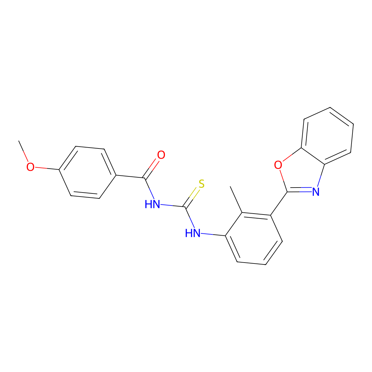 N-{[3-(1,3-benzoxazol-2-yl)-2-methylphenyl]carbamothioyl}-4-methoxybenzamide molecular structure, CAS 428450-26-4