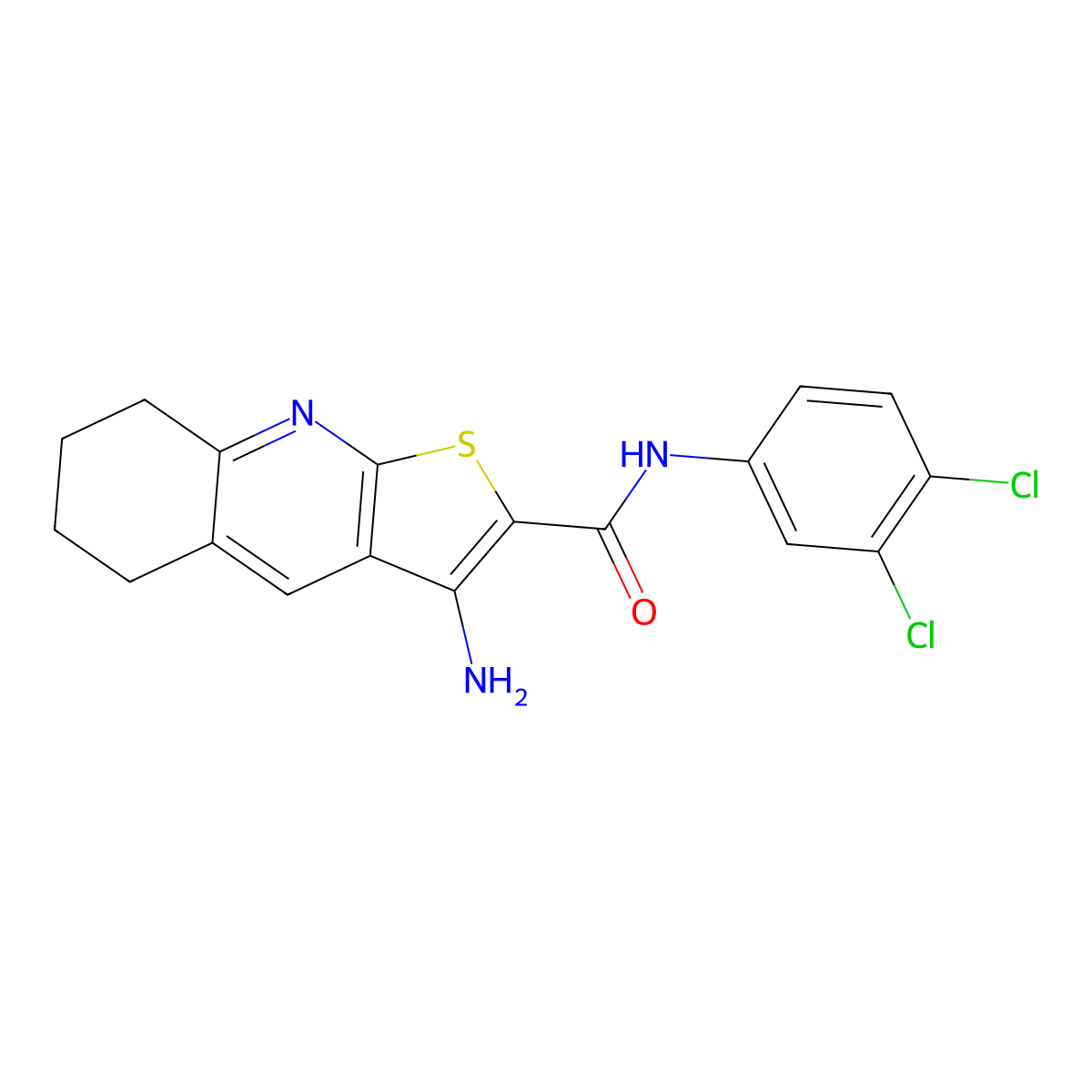 3-Amino-N-(3,4-DI-CL-PH)-5,6,7,8-tetrahydrothieno(2,3-B)quinoline-2-carboxamide molecular structure, CAS 428450-40-2