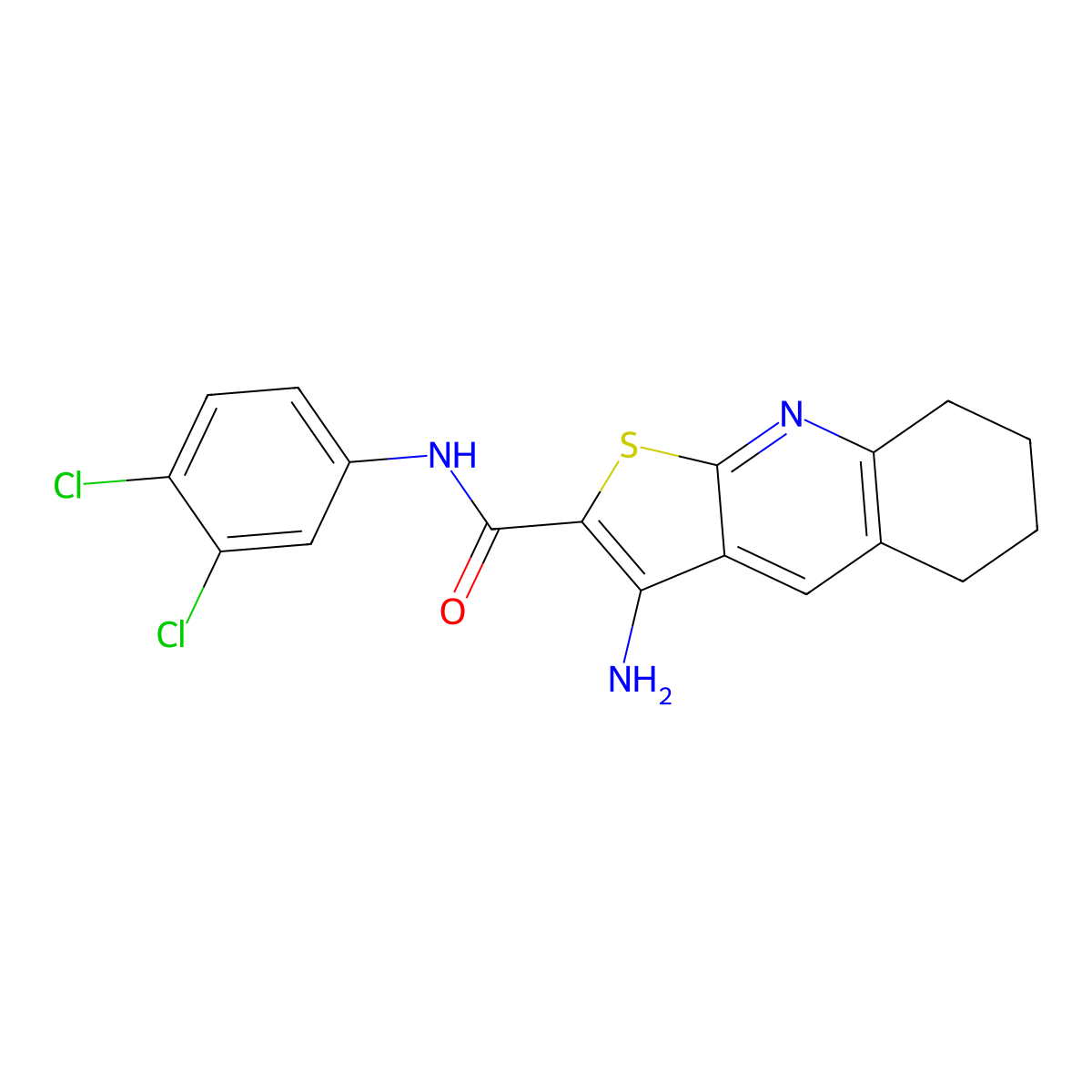 3-Amino-N-(3,4-DI-CL-PH)-5,6,7,8-tetrahydrothieno(2,3-B)quinoline-2-carboxamide molecular structure, CAS 428450-40-2
