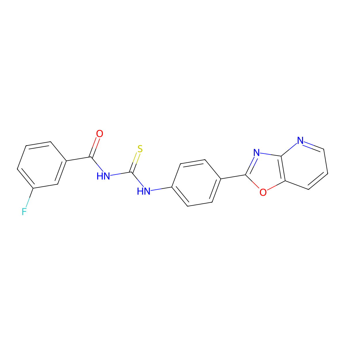 3-fluoro-N-[[4-([1,3]oxazolo[4,5-b]pyridin-2-yl)phenyl]carbamothioyl]benzamide molecular structure, CAS 428450-51-5