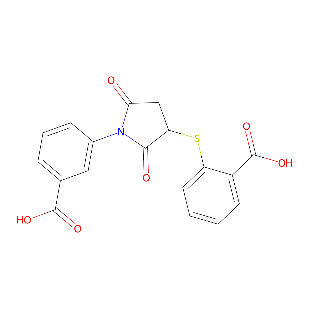 2-((1-(3-Carboxyphenyl)-2,5-dioxopyrrolidin-3-yl)thio)benzoic acid molecular structure, CAS 428450-58-2
