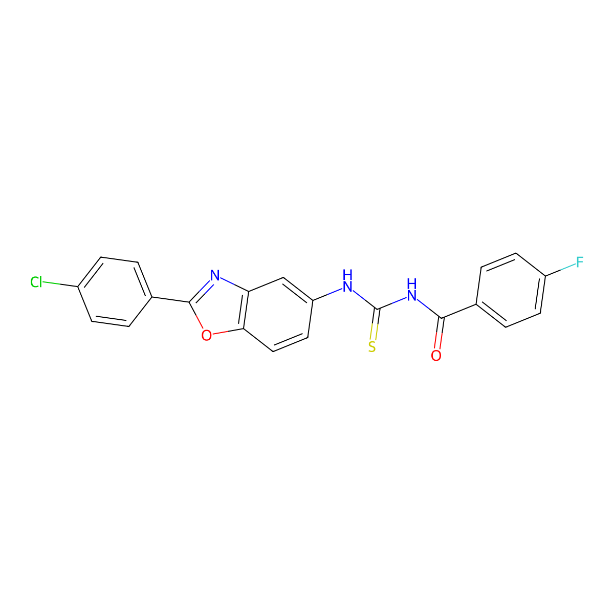 N-[[2-(4-chlorophenyl)-1,3-benzoxazol-5-yl]carbamothioyl]-4-fluorobenzamide molecular structure, CAS 428450-70-8