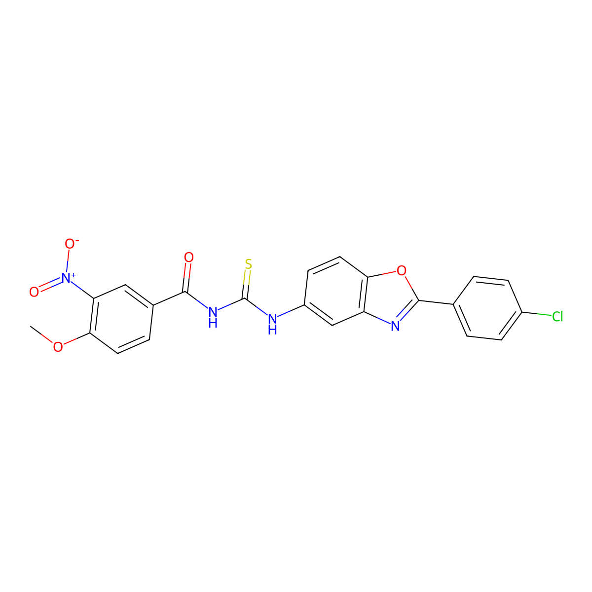 N-[[2-(4-chlorophenyl)-1,3-benzoxazol-5-yl]carbamothioyl]-4-methoxy-3-nitrobenzamide molecular structure, CAS 428450-91-3