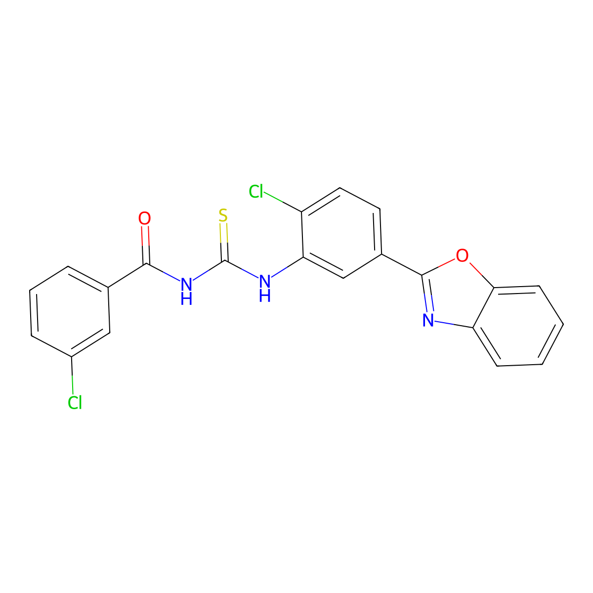 N-[[5-(1,3-benzoxazol-2-yl)-2-chlorophenyl]carbamothioyl]-3-chlorobenzamide molecular structure, CAS 428451-35-8