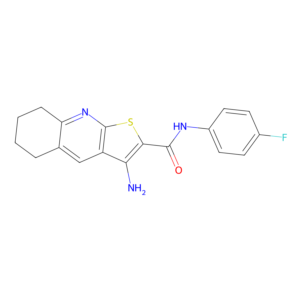 3-amino-N-(4-fluorophenyl)-5,6,7,8-tetrahydrothieno[2,3-b]quinoline-2-carboxamide molecular structure, CAS 428451-61-0
