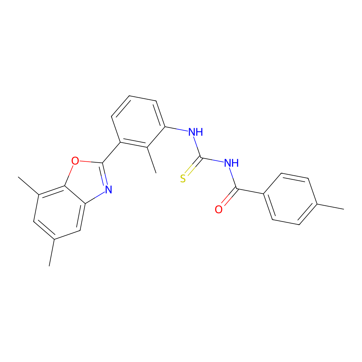 N-[[3-(5,7-dimethyl-1,3-benzoxazol-2-yl)-2-methylphenyl]carbamothioyl]-4-methylbenzamide molecular structure, CAS 428451-87-0