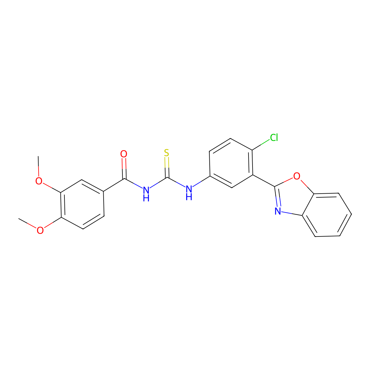 N-[[3-(1,3-benzoxazol-2-yl)-4-chlorophenyl]carbamothioyl]-3,4-dimethoxybenzamide molecular structure, CAS 428452-04-4