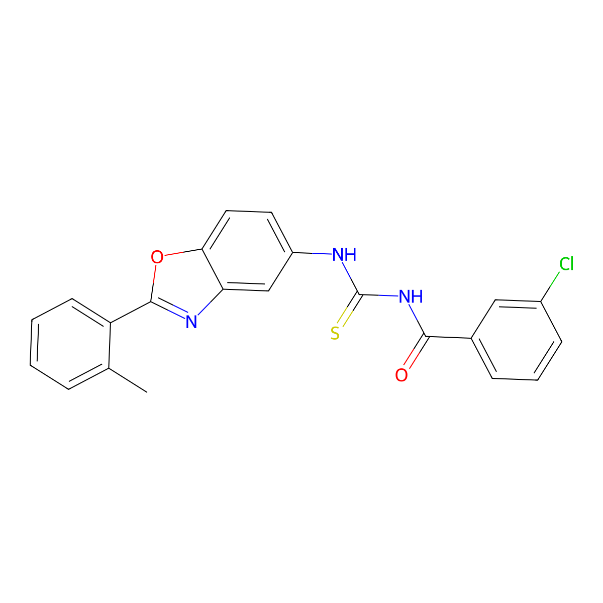3-chloro-N-[[2-(2-methylphenyl)-1,3-benzoxazol-5-yl]carbamothioyl]benzamide molecular structure, CAS 428452-07-7