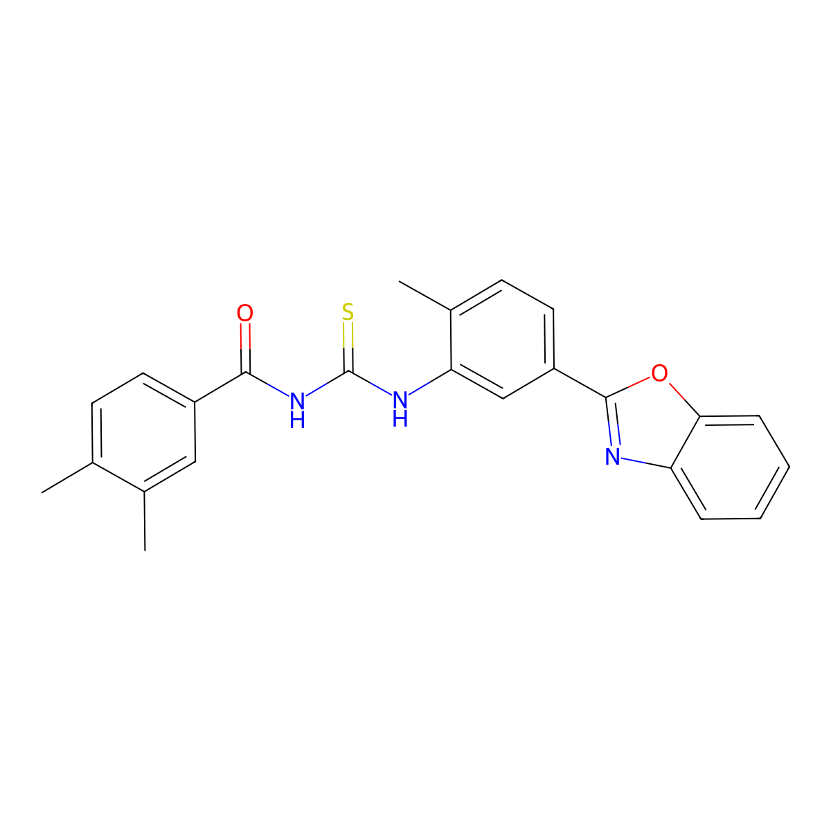 N-[[5-(1,3-benzoxazol-2-yl)-2-methylphenyl]carbamothioyl]-3,4-dimethylbenzamide molecular structure, CAS 428452-09-9
