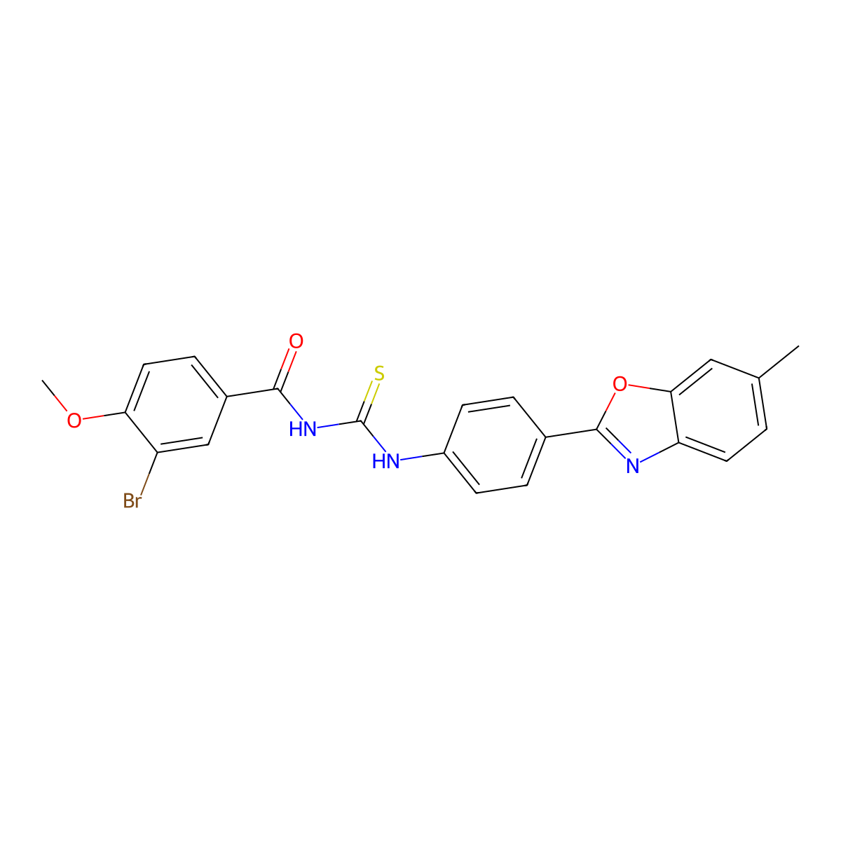 3-bromo-4-methoxy-N-[[4-(6-methyl-1,3-benzoxazol-2-yl)phenyl]carbamothioyl]benzamide molecular structure, CAS 428455-27-0