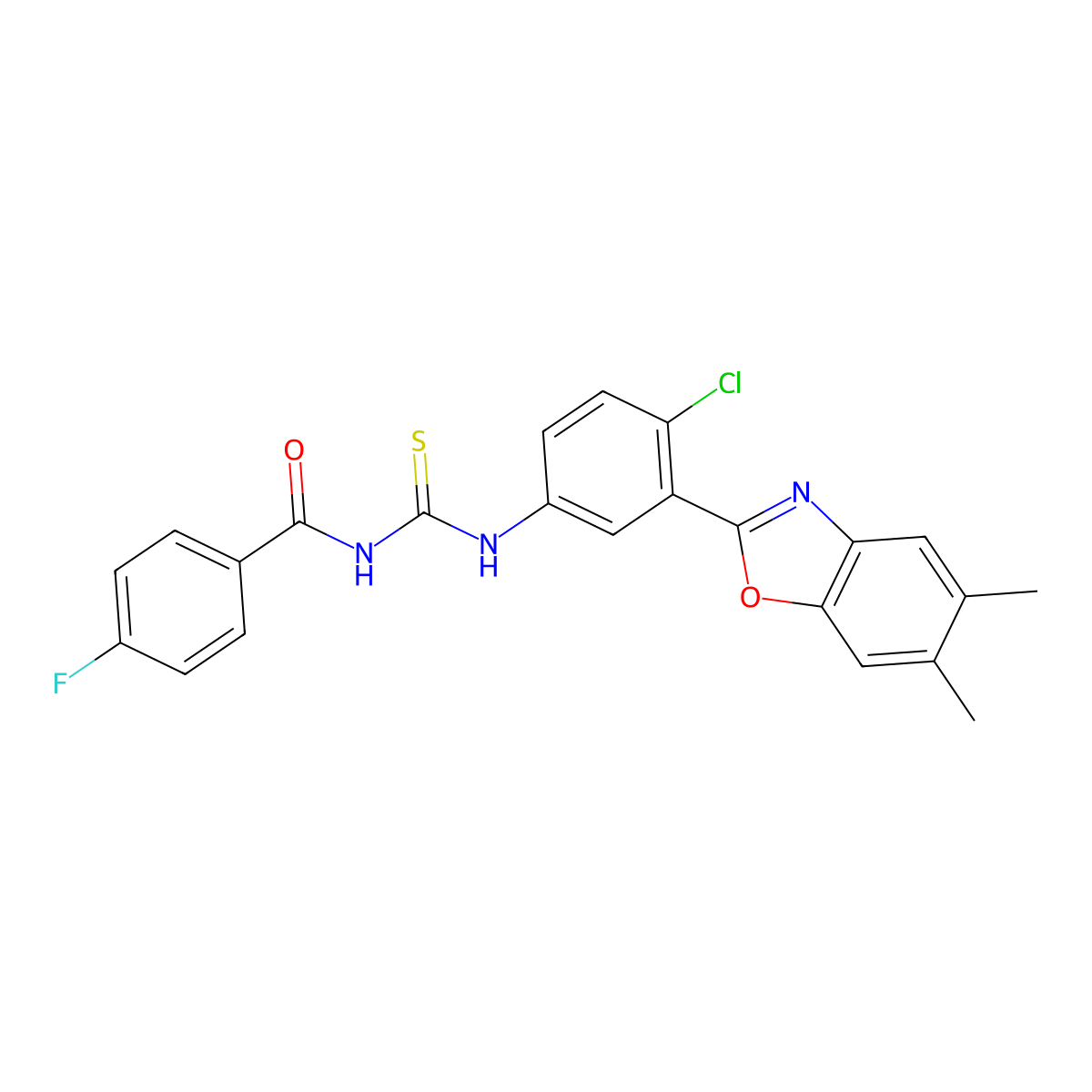 N-[[4-chloro-3-(5,6-dimethyl-1,3-benzoxazol-2-yl)phenyl]carbamothioyl]-4-fluorobenzamide molecular structure, CAS 428455-36-1