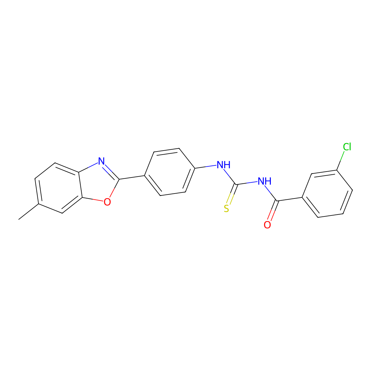 3-chloro-N-[[4-(6-methyl-1,3-benzoxazol-2-yl)phenyl]carbamothioyl]benzamide molecular structure, CAS 428455-78-1