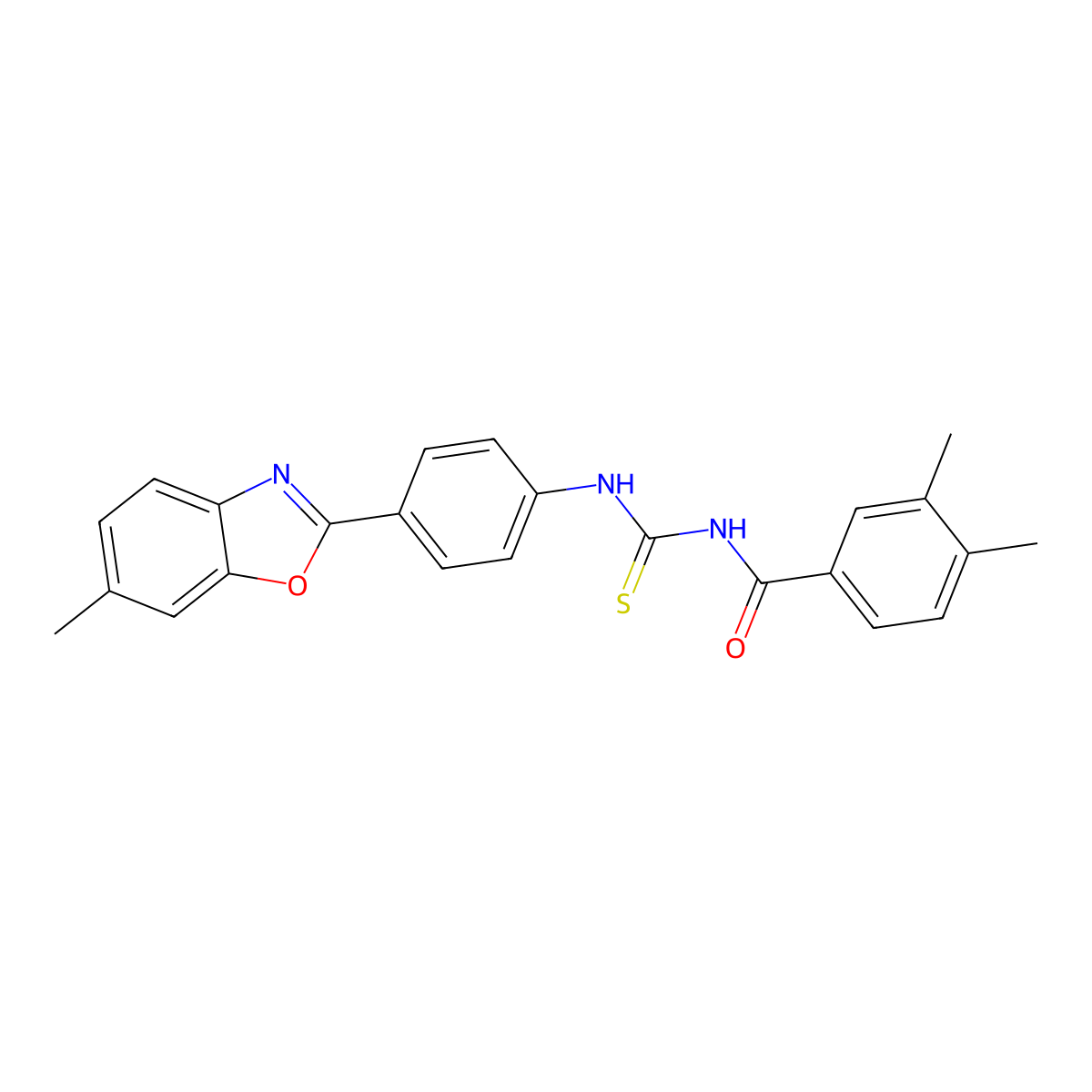 3,4-dimethyl-N-[[4-(6-methyl-1,3-benzoxazol-2-yl)phenyl]carbamothioyl]benzamide molecular structure, CAS 428456-23-9