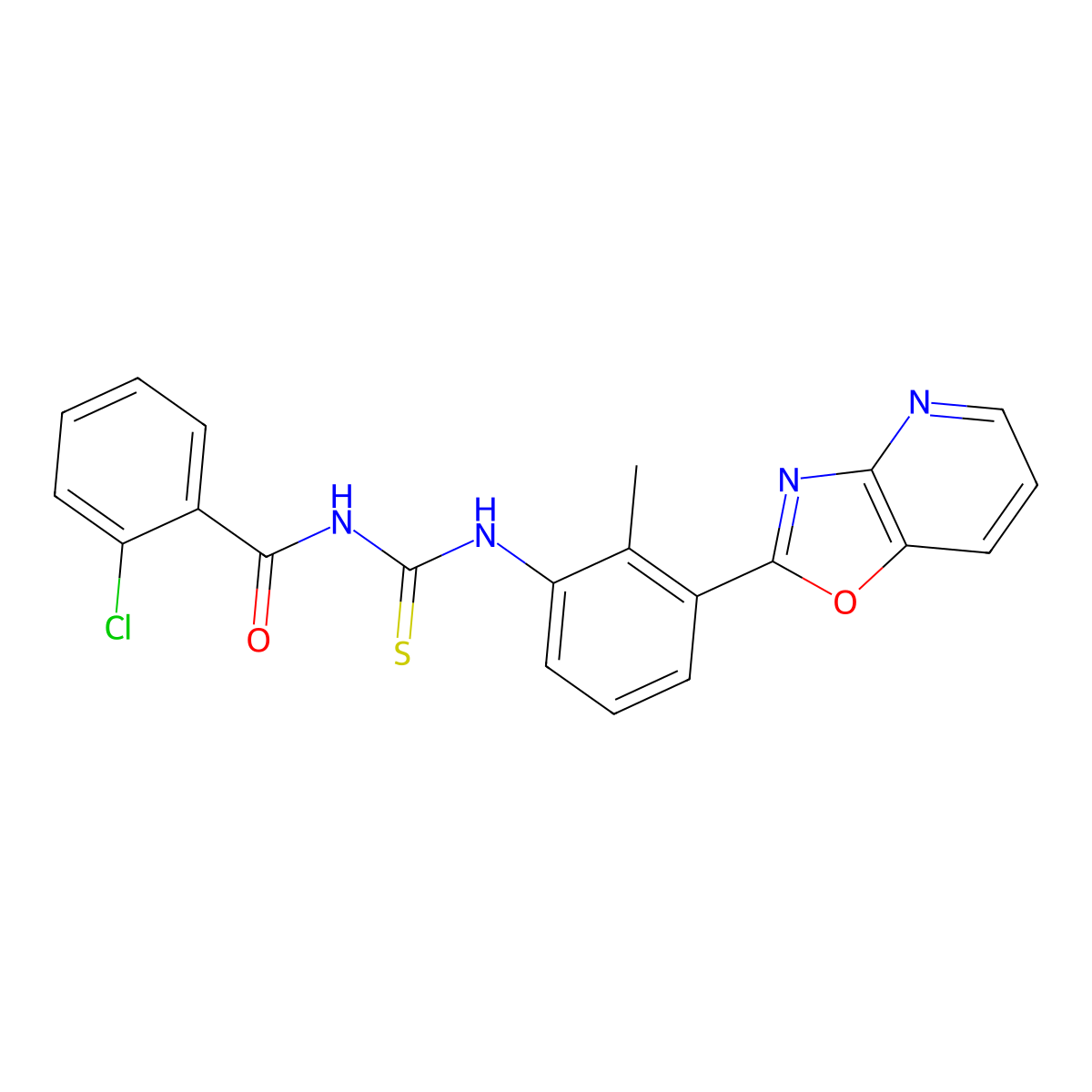 2-chloro-N-[[2-methyl-3-([1,3]oxazolo[4,5-b]pyridin-2-yl)phenyl]carbamothioyl]benzamide molecular structure, CAS 428456-89-7